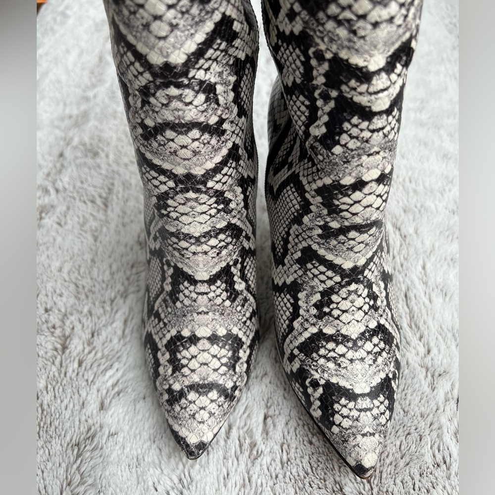 Gianni Bini Black and White Snakeskin Knee-High Heeled Boots - Picture 4 of 5